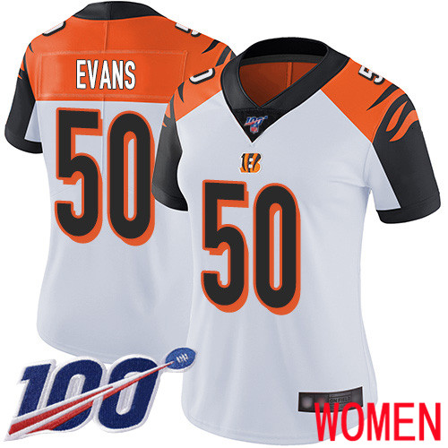 Cincinnati Bengals Limited White Women Jordan Evans Road Jersey NFL Footballl #50 100th Season Vapor Untouchable